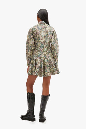 Printed Stretch Cotton Buttoned Mini Dress