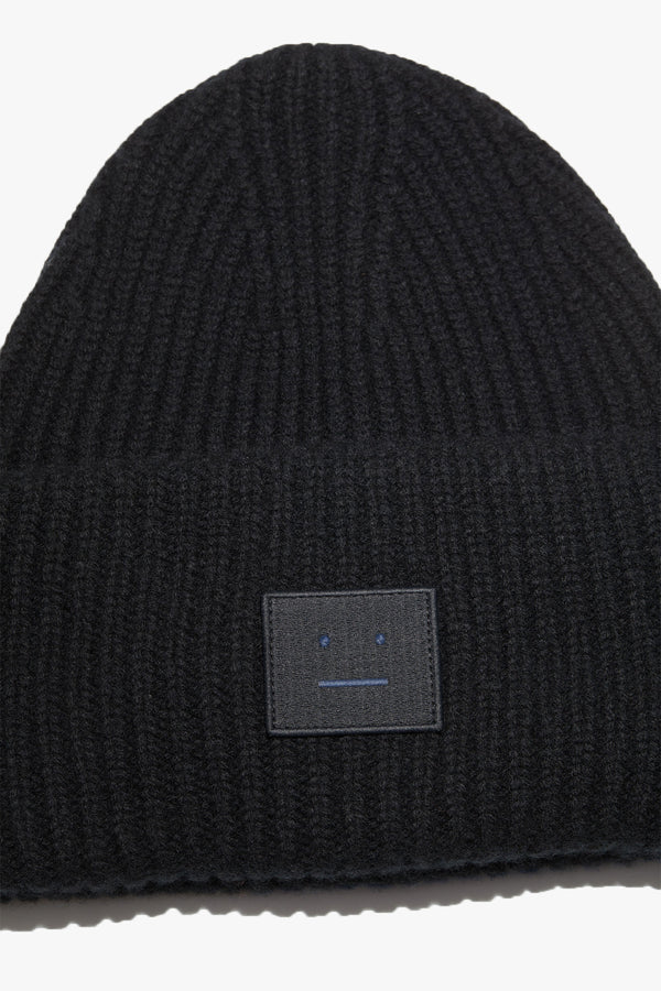 Face Ribbed Knit Beanie Hat