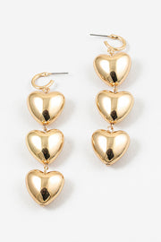 Triple Heart Gold Earrings