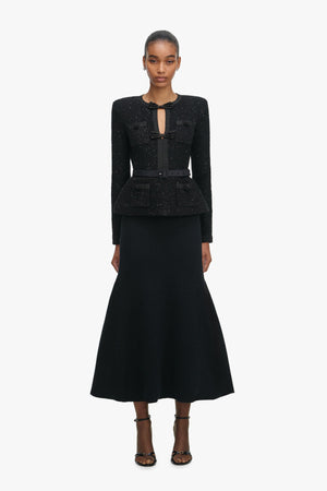 Black Sequin Knit Tailored Midi Dress