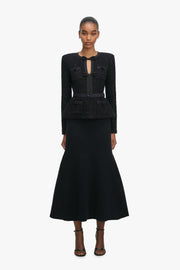 Black Sequin Knit Tailored Midi Dress