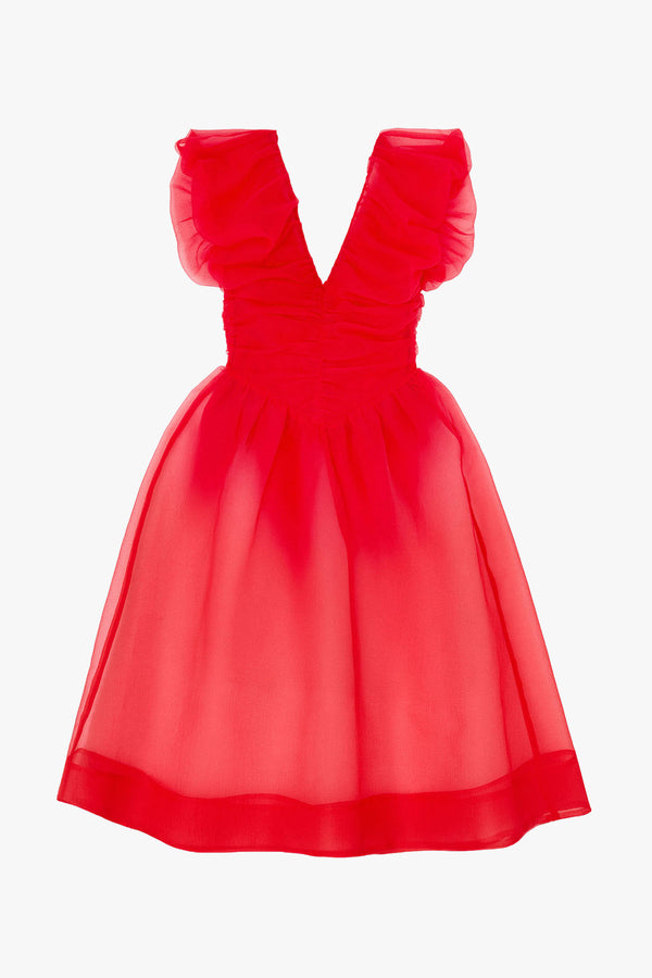 Textured Organza Long Ruched Dress