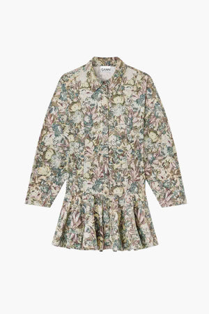 Printed Stretch Cotton Buttoned Mini Dress