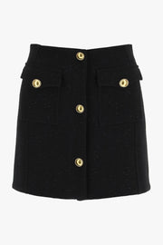 Tweed Black Lurex Mini Skirt With Buttons