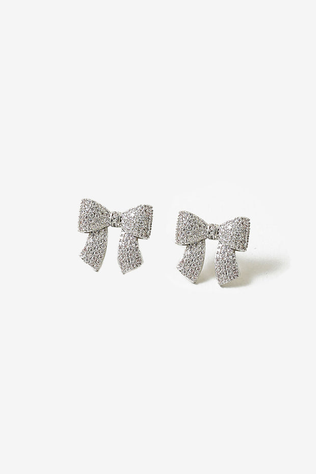 Chunky Mini Silver Crystal Bow Earrings