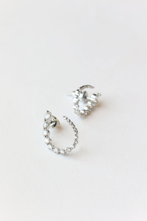 Swirl Earrings Silver Diamonds