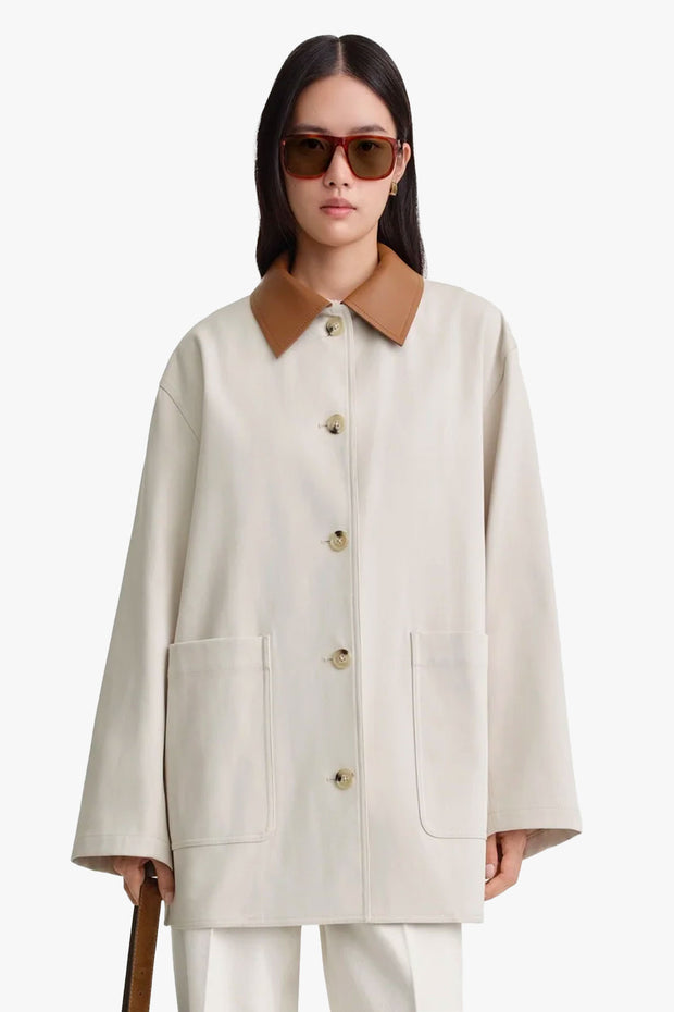 Leather-Collar Cotton Barn Jacket