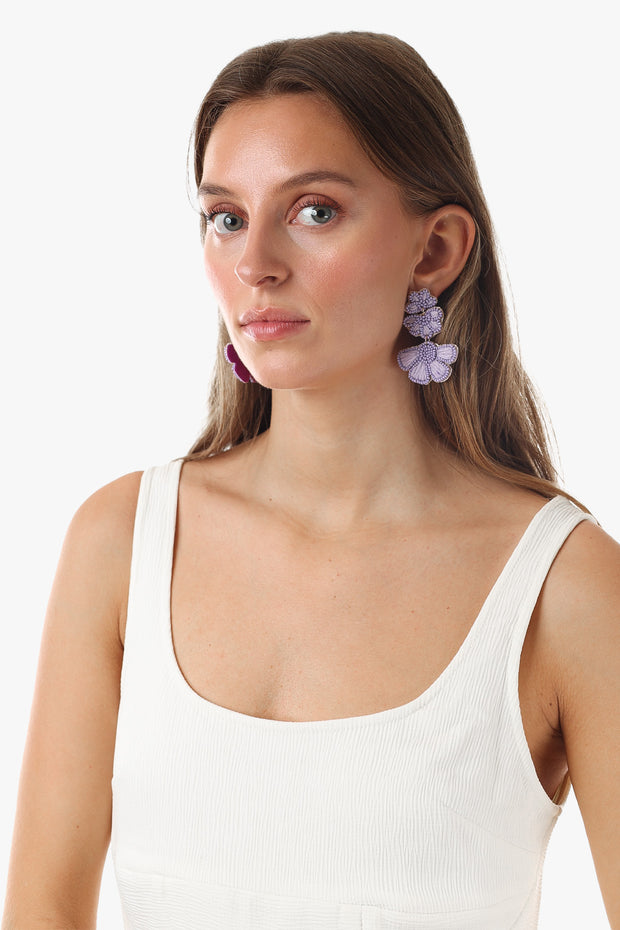 Lilac Beaded Flower Earrings